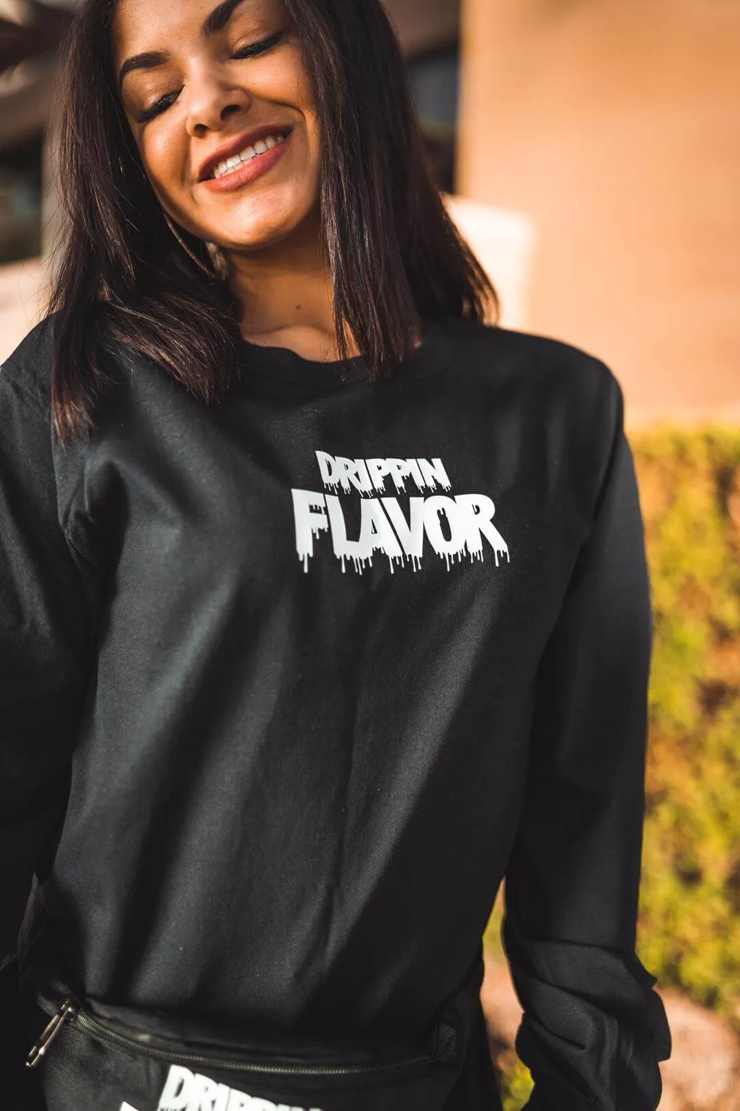 White Drippin Flavor | Black Long Sleeve Tee