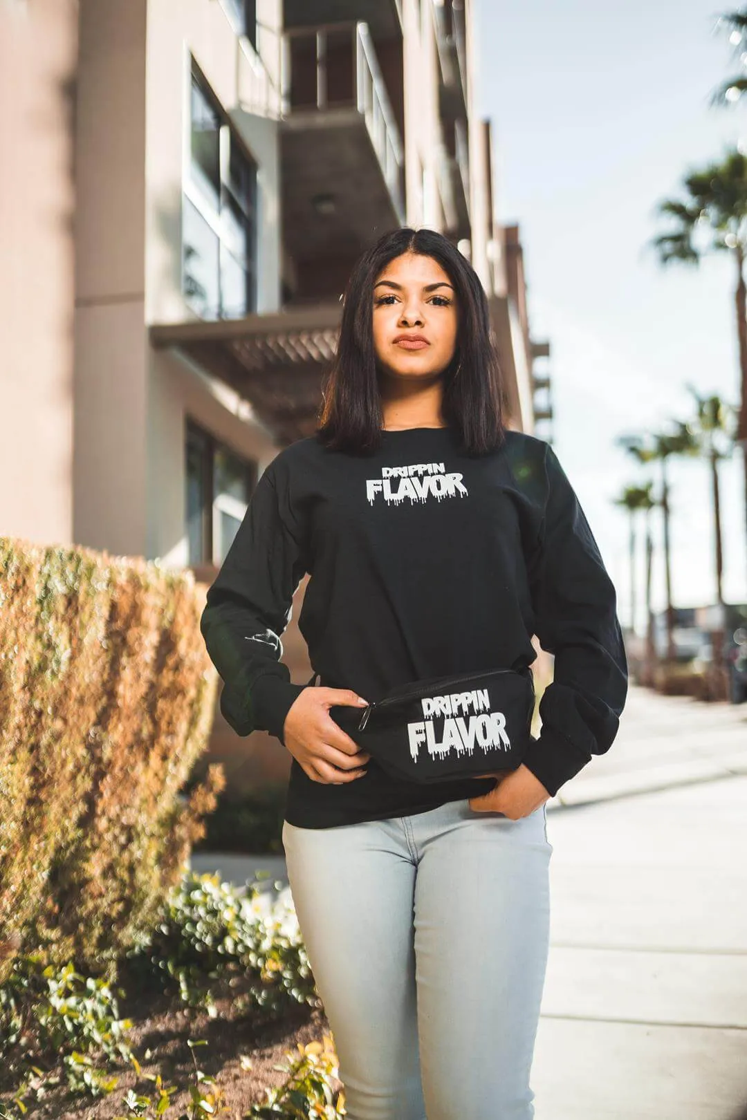 White Drippin Flavor | Black Long Sleeve Tee