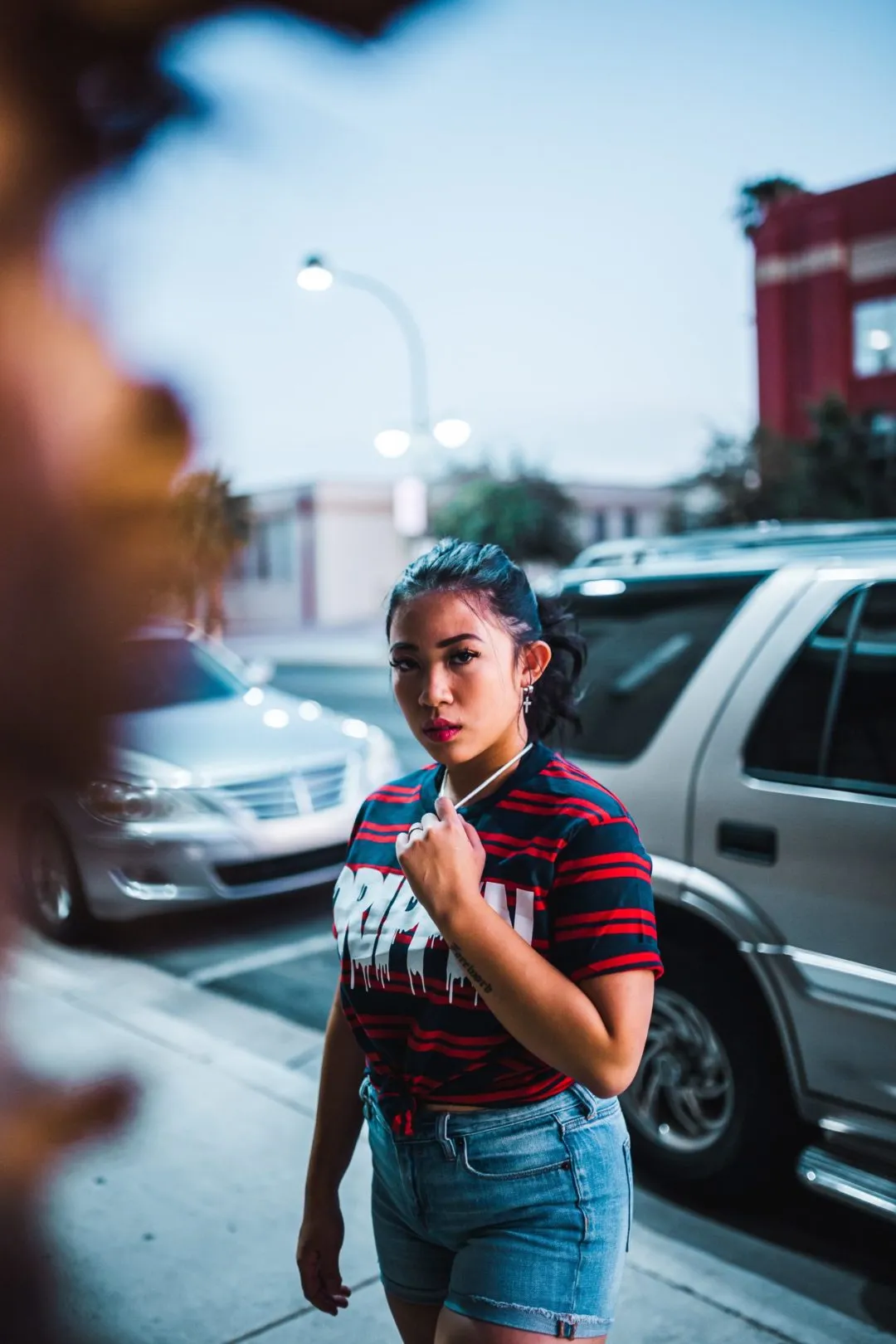 White Drippin | Navy/Red Stripe Tee