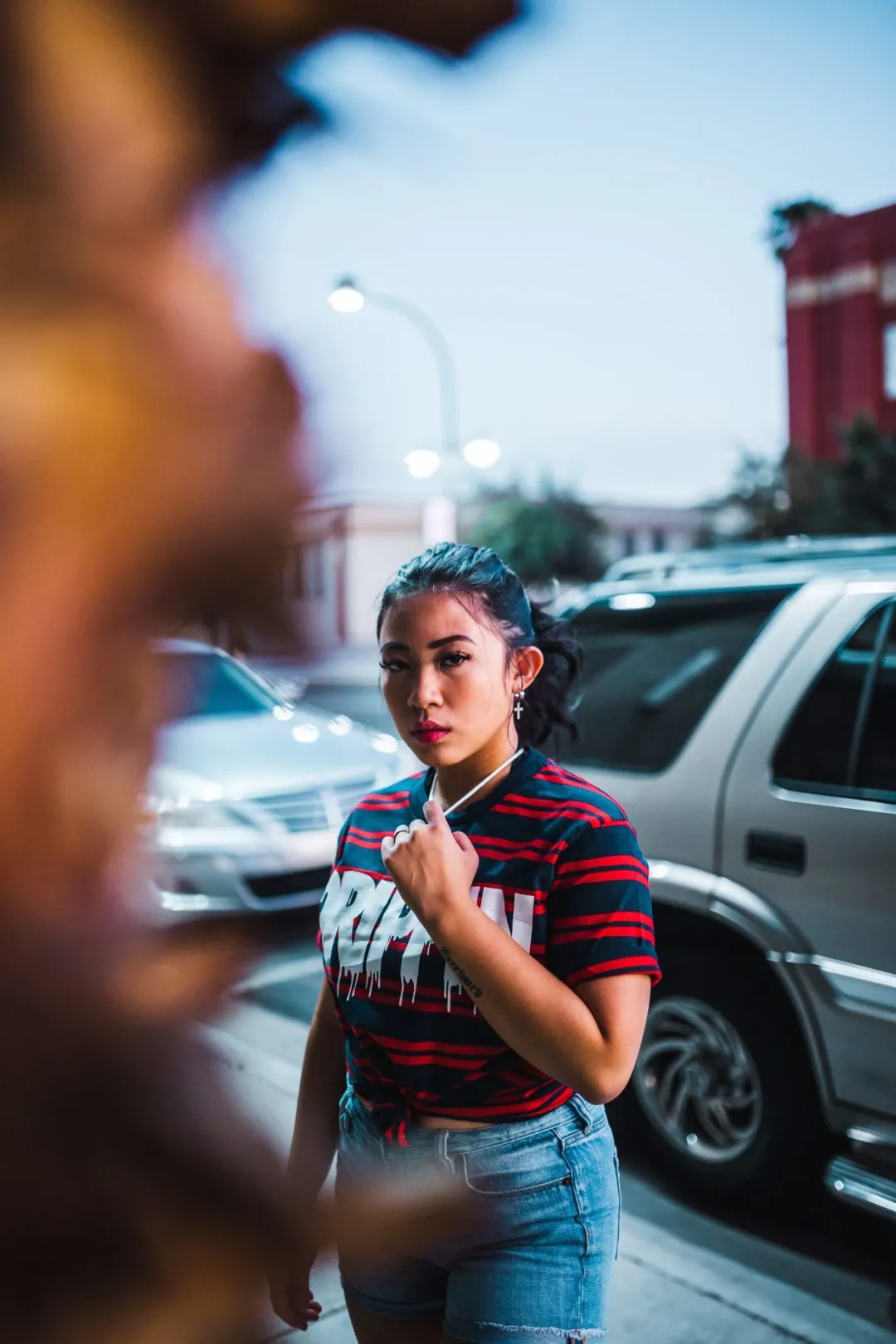 White Drippin | Navy/Red Stripe Tee
