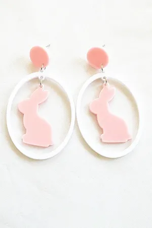 White Easter Colorblock Bunny Drop Earrings