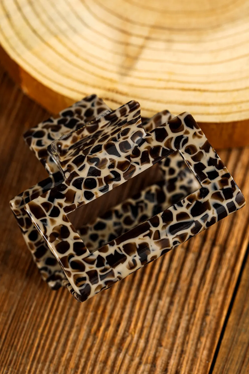 White Leopard Print Cutout Square Claw Clip