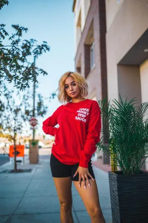 White Make Money Drip Sauce | Red Long Sleeve Tee