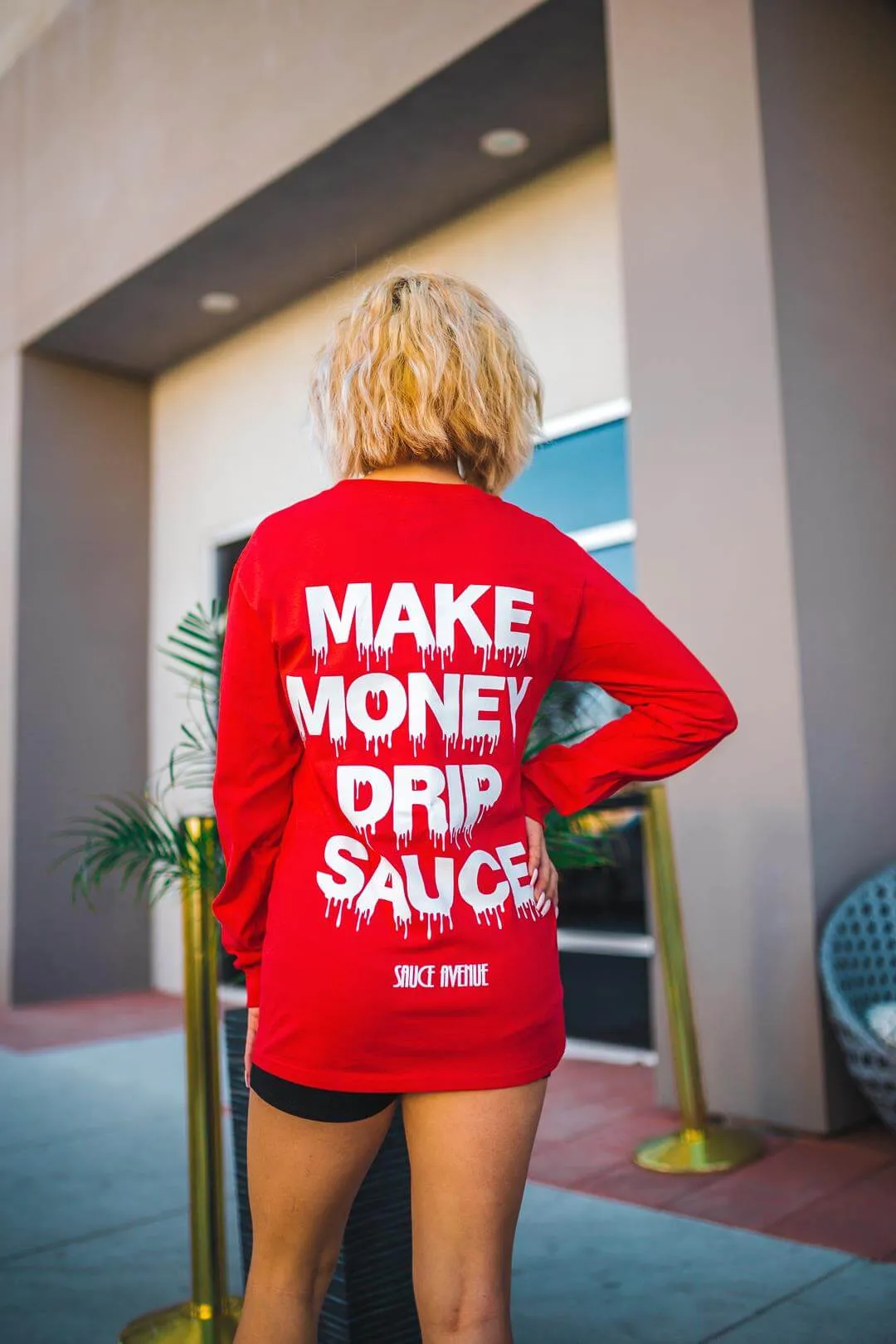 White Make Money Drip Sauce | Red Long Sleeve Tee