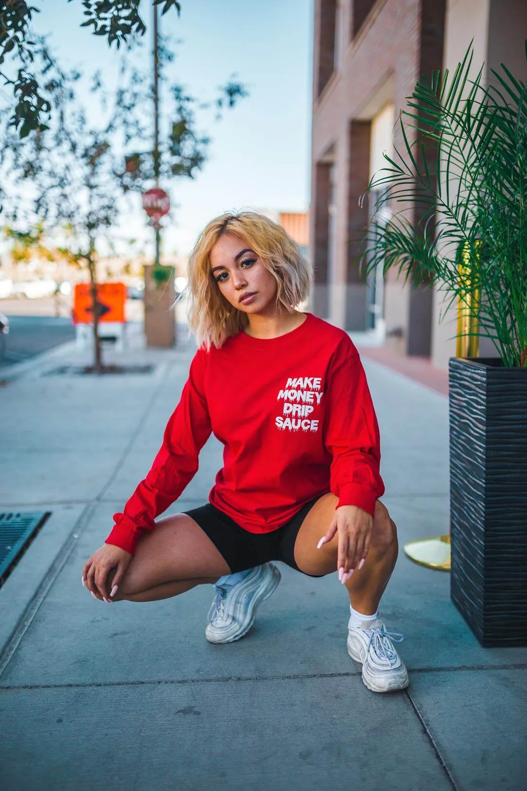 White Make Money Drip Sauce | Red Long Sleeve Tee