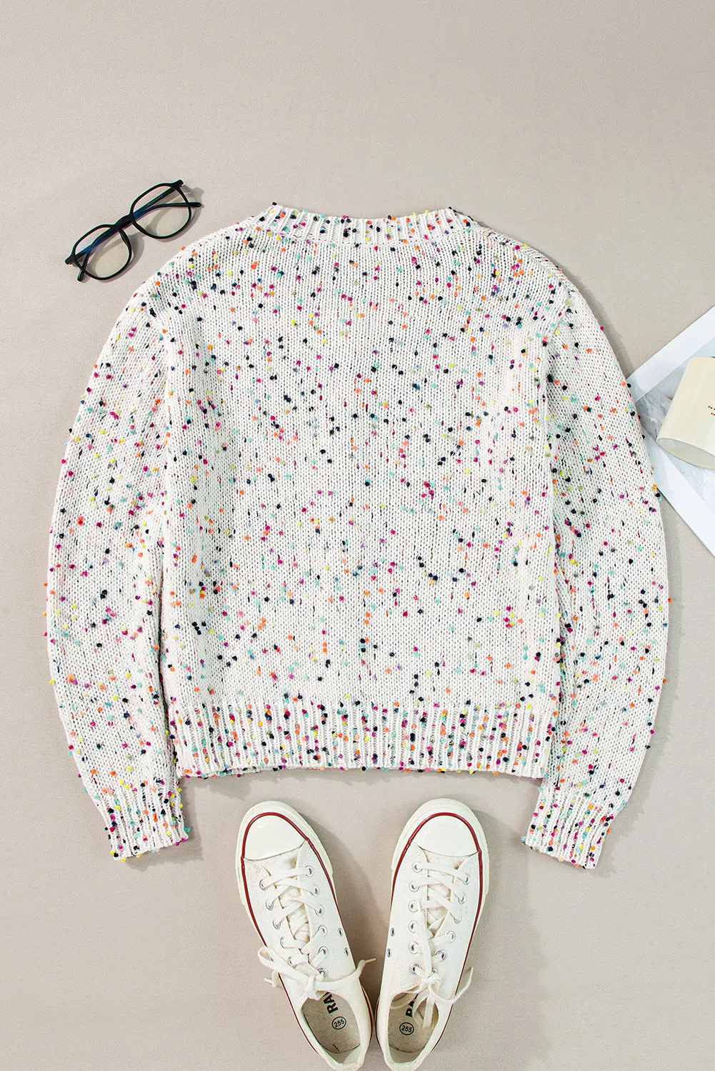 White Multicolor Confetti Sweater Cardigan