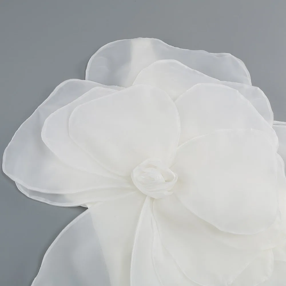 White Oblique Shoulder Decorative Flower Dress