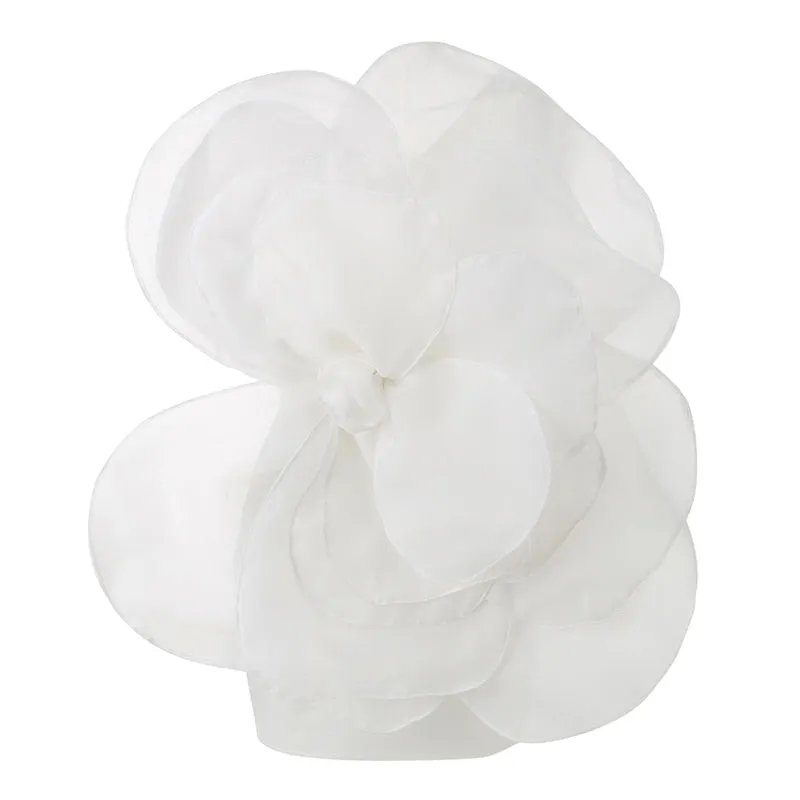 White Oblique Shoulder Decorative Flower Dress