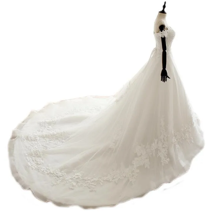 White Off Shoulder Long Affordable Wedding Dresses, Real Made Cheap High Quality Bridal Gowns With Train, WD0297