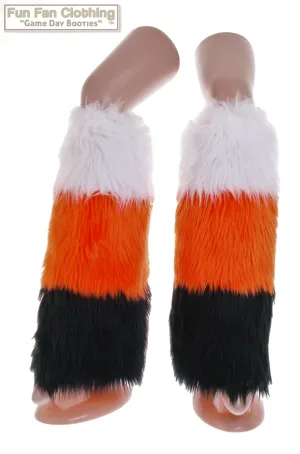 White, Orange & Black Faux Fur Leg Warmers Tricolor - Game Day Booties