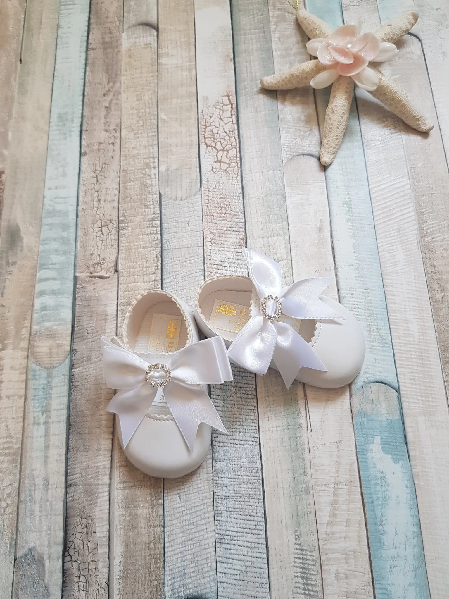 White Patent Soft Bottom Diamante Pram Shoe