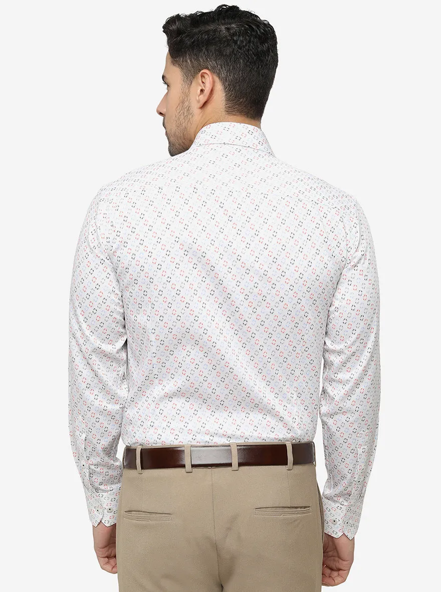 White Printed Slim Fit Formal Shirt | Metal