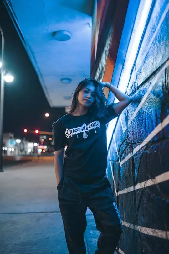 White SA Drip | Black Tee