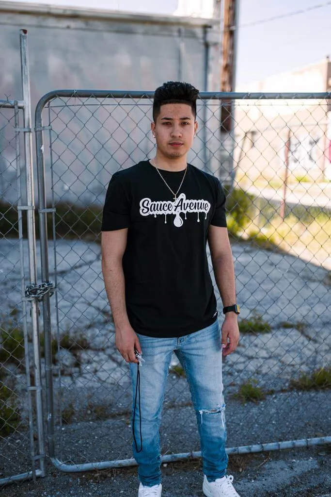 White SA Drip | Black Tee