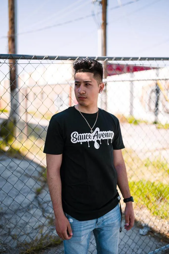White SA Drip | Black Tee