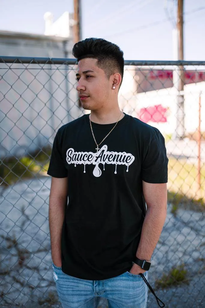 White SA Drip | Black Tee