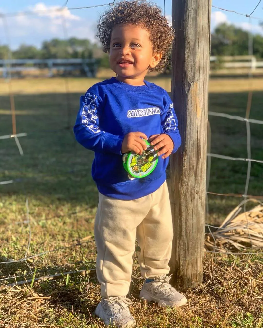 White SA Outline | Blue Long Sleeve Toddler Tee (Outline Sleeves)