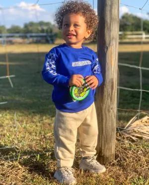 White SA Outline | Blue Long Sleeve Toddler Tee (Outline Sleeves)