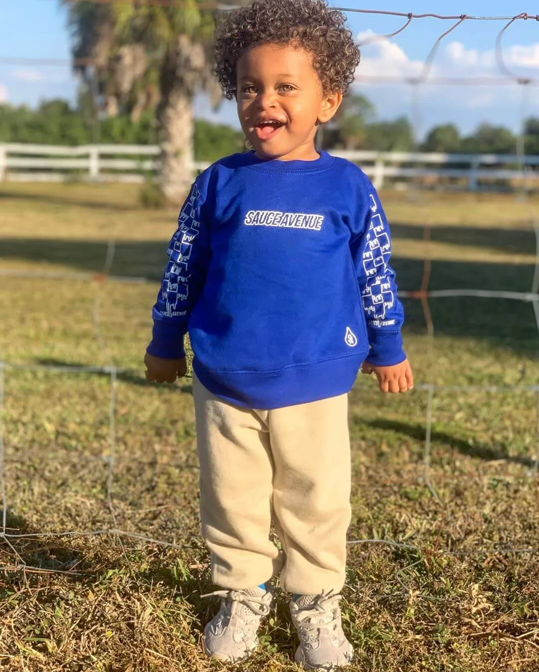 White SA Outline | Blue Long Sleeve Toddler Tee (Outline Sleeves)