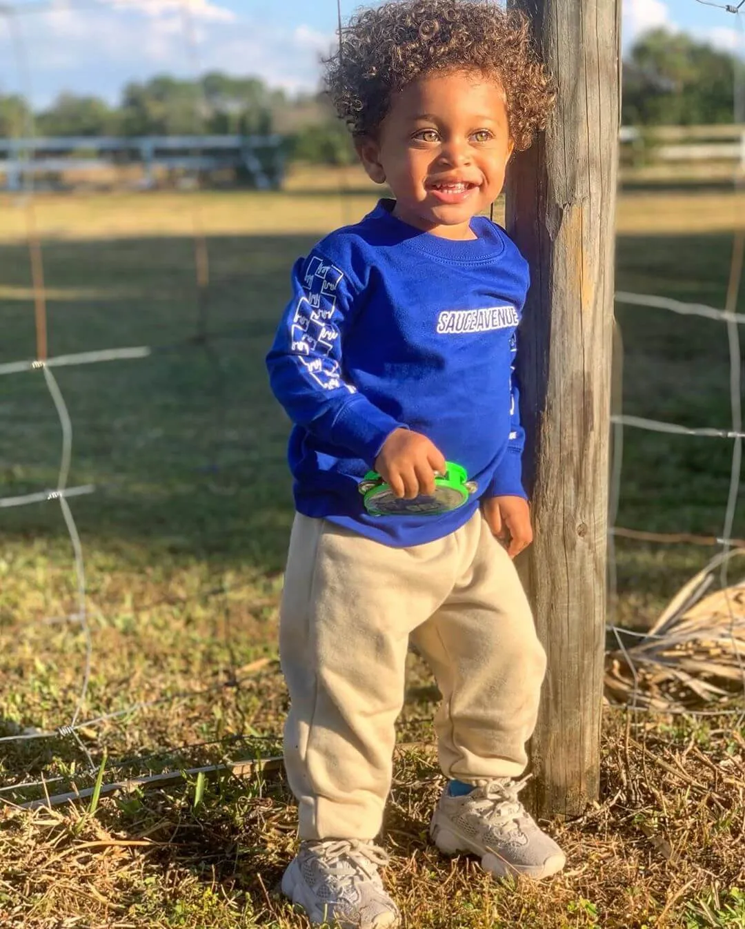 White SA Outline | Blue Long Sleeve Toddler Tee (Outline Sleeves)