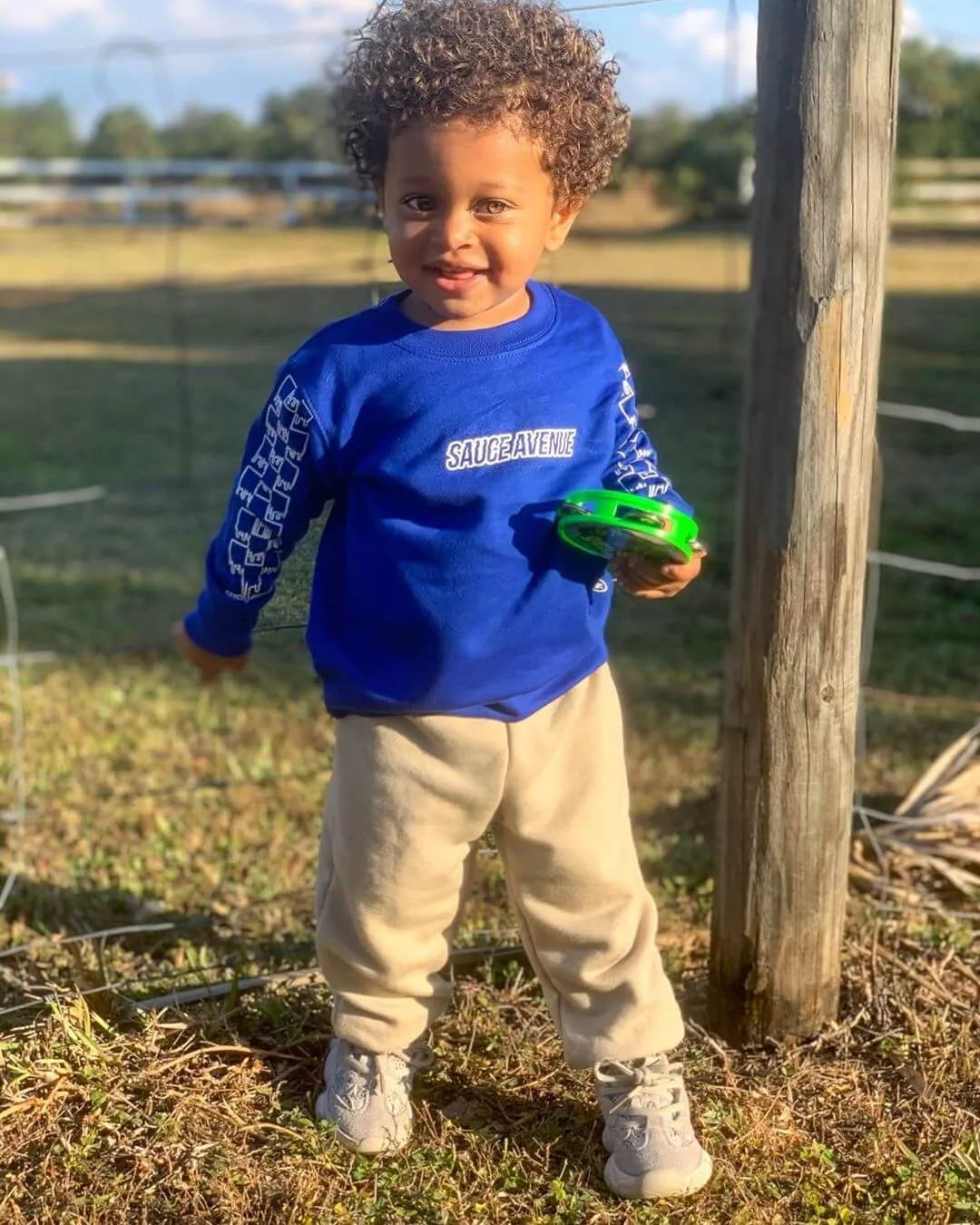 White SA Outline | Blue Long Sleeve Toddler Tee (Outline Sleeves)