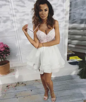 White sweetheart cute short prom dress, homecoming dress