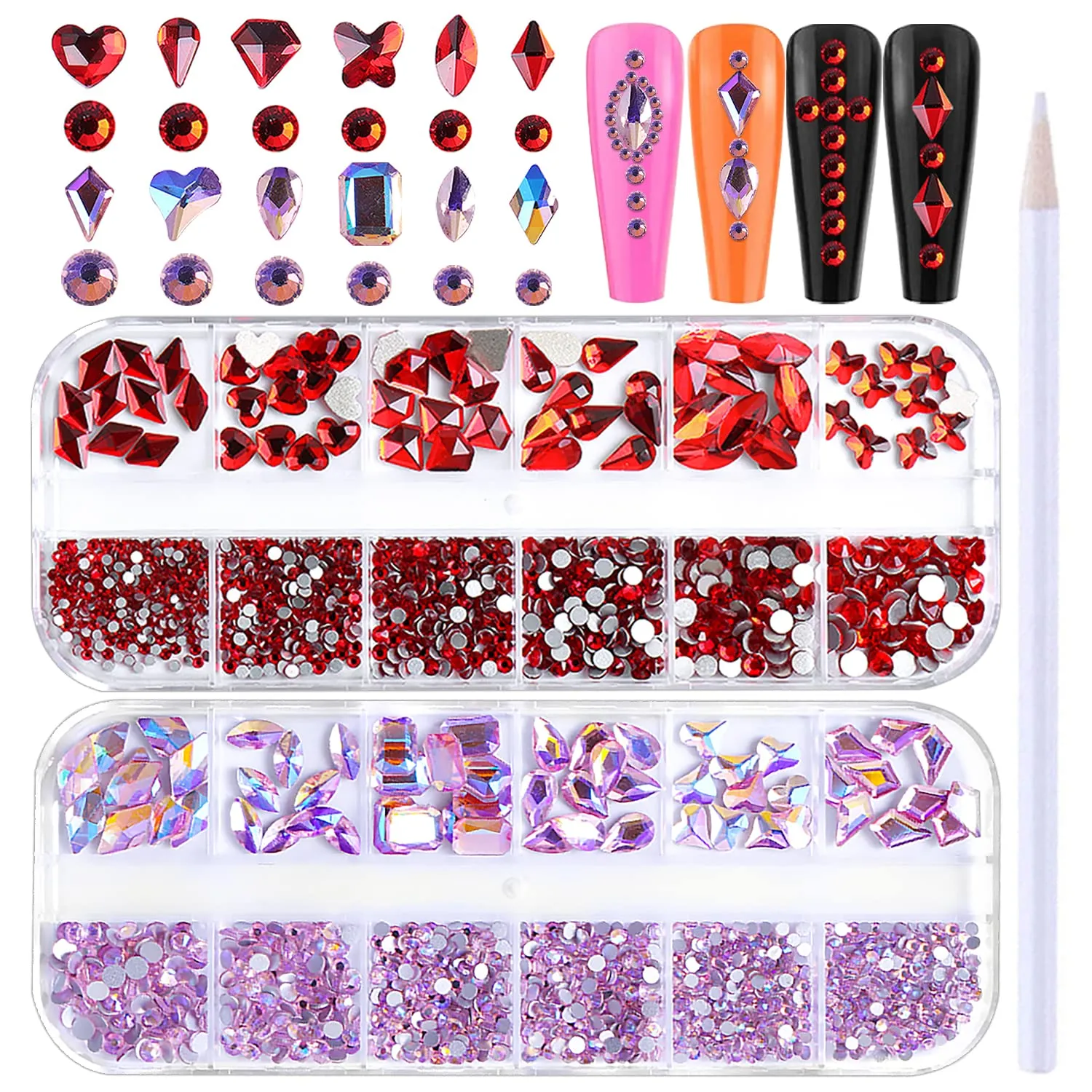 WOKOTO 2 Box Flat Back Pink And Rose AB Nail Rhinestones For Nails Face Rhinestones For Crafts Big Nail Crystal Rhinestones For Acrylic Nails Nail Diamonds For Nails Stones Crystals For Nails