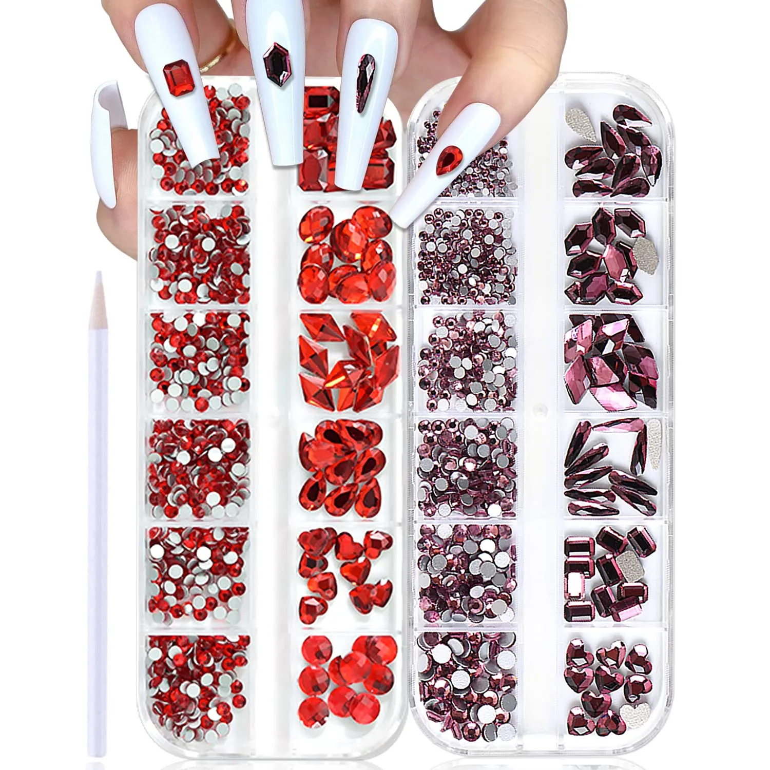 WOKOTO 2 Box Flat Back Pink And Rose AB Nail Rhinestones For Nails Face Rhinestones For Crafts Big Nail Crystal Rhinestones For Acrylic Nails Nail Diamonds For Nails Stones Crystals For Nails