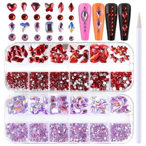 WOKOTO 2 Box Flat Back Pink And Rose AB Nail Rhinestones For Nails Face Rhinestones For Crafts Big Nail Crystal Rhinestones For Acrylic Nails Nail Diamonds For Nails Stones Crystals For Nails
