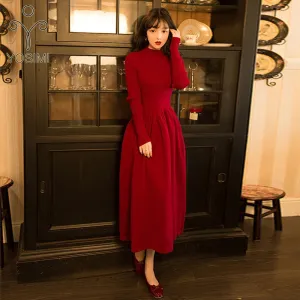 Women Stand-neck Elasticity Sweater Dress