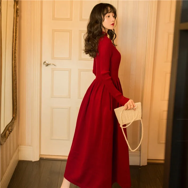 Women Stand-neck Elasticity Sweater Dress