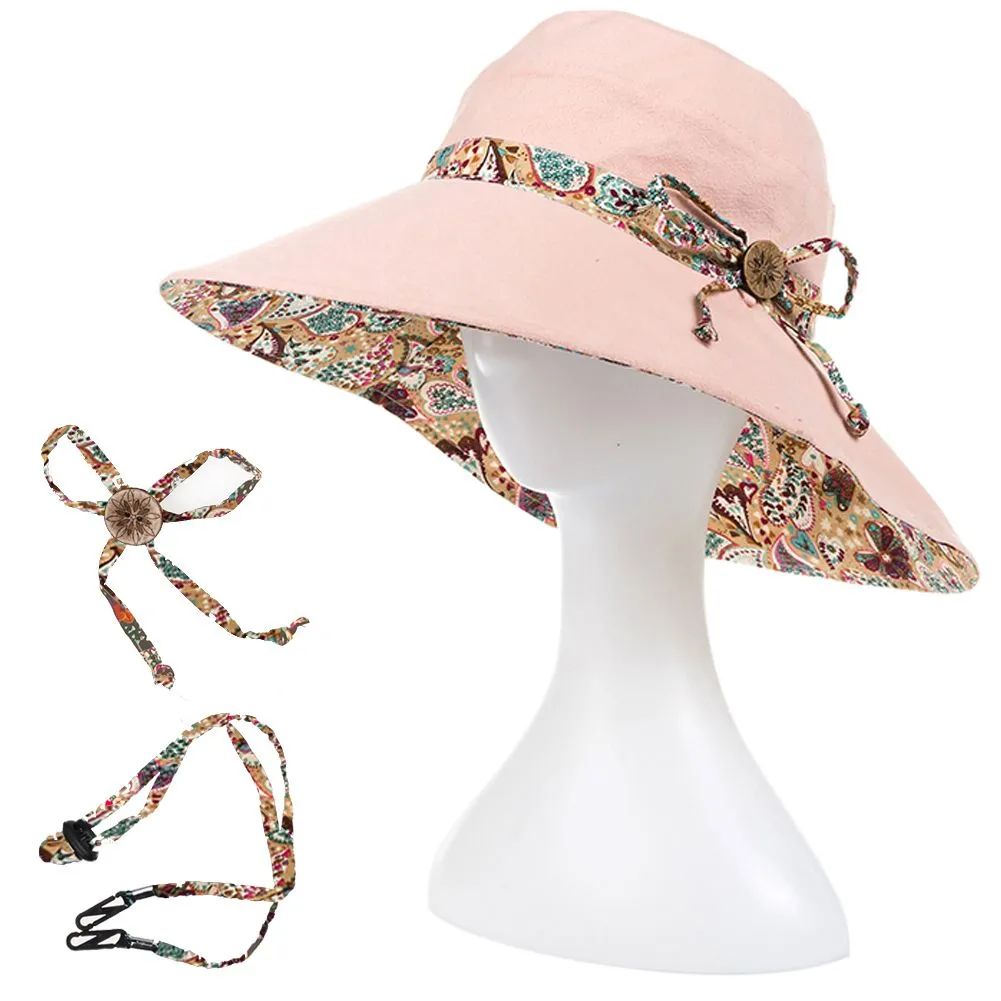 Women Summer Big Wide Brim Cotton Hat Floppy Derby Beach Sun Foldable Cap