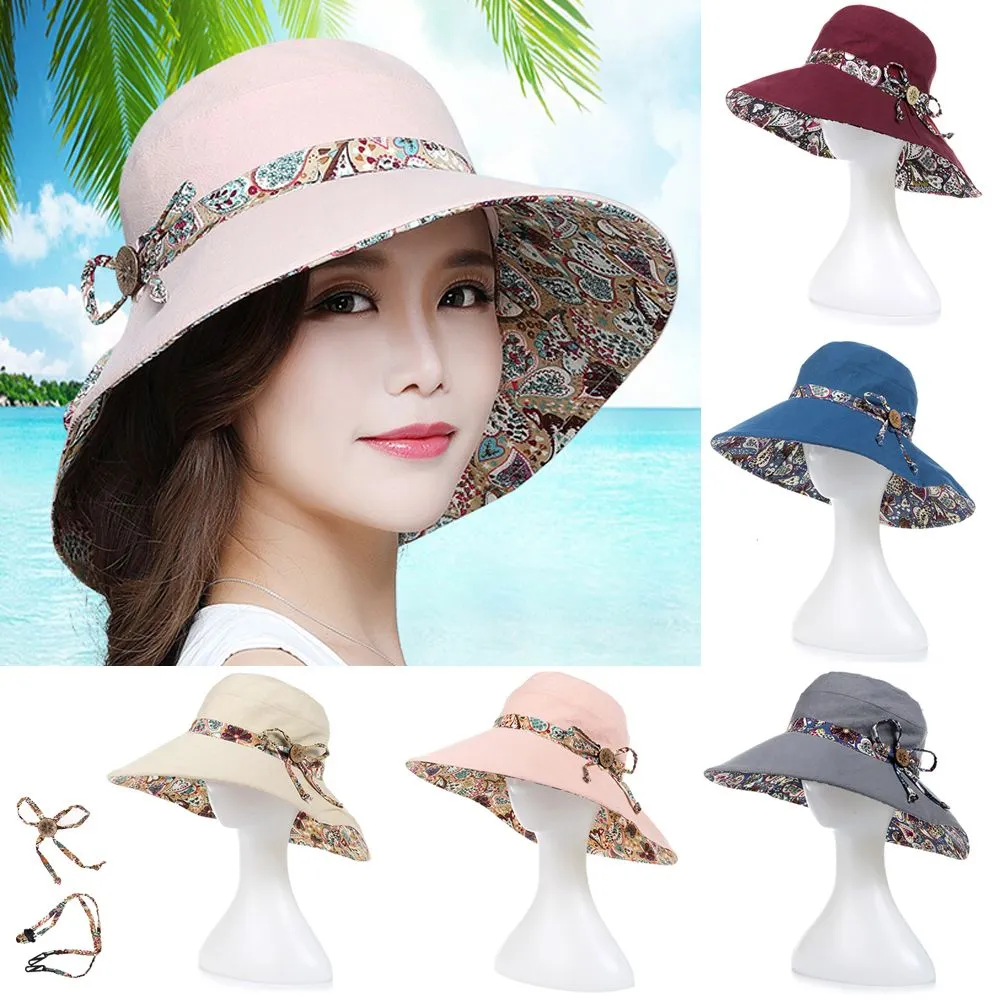 Women Summer Big Wide Brim Cotton Hat Floppy Derby Beach Sun Foldable Cap