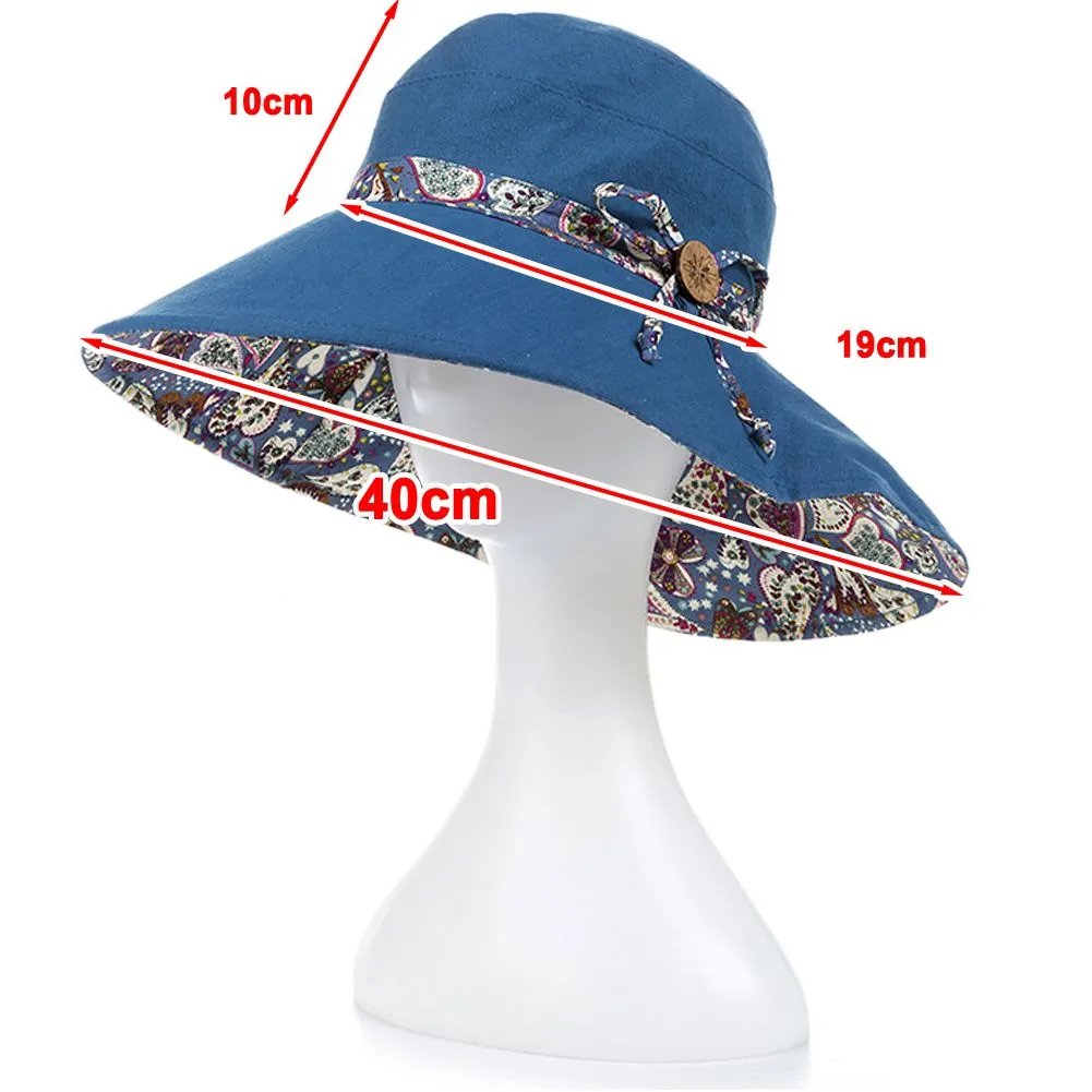 Women Summer Big Wide Brim Cotton Hat Floppy Derby Beach Sun Foldable Cap