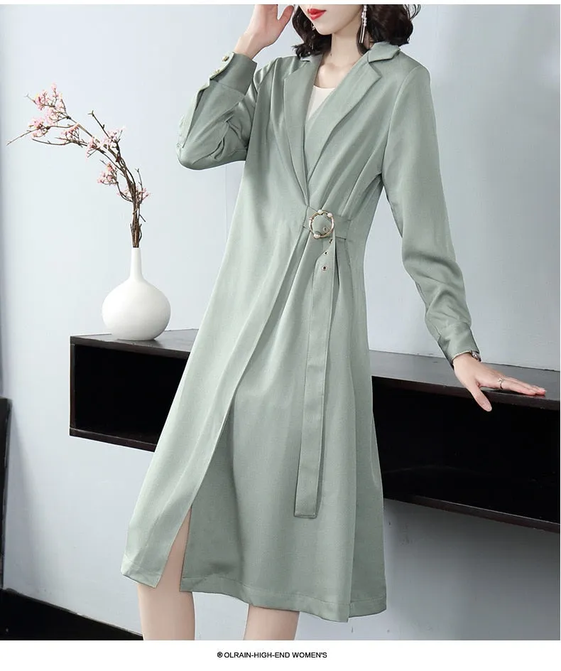 Women V-neck solid color lace dress