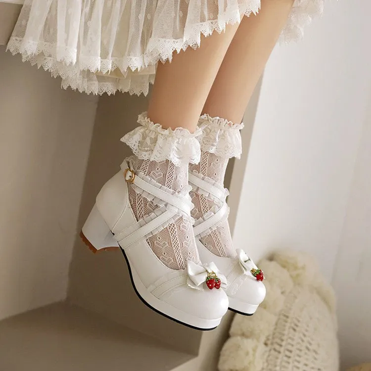 Women's Lace Bowtie Chunky Heel Platform Pumps