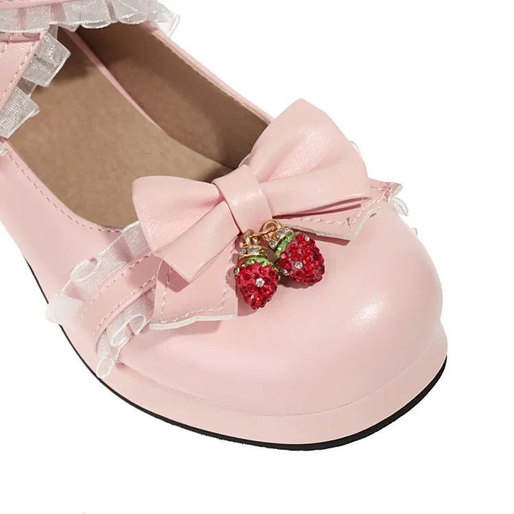 Women's Lace Bowtie Chunky Heel Platform Pumps