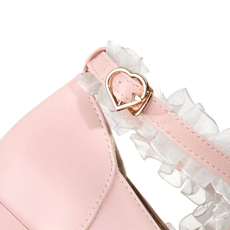 Women's Lace Bowtie Chunky Heel Platform Pumps