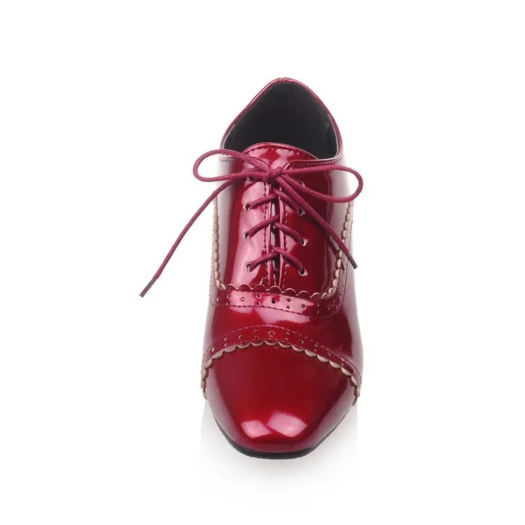 Women's Lace Up Laser Mid Heel Shoes