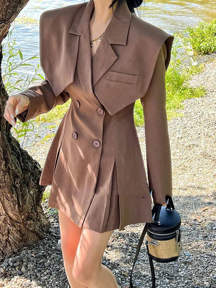 Women's Long Blazer Dress Office Clothing New Boutique Trend Pleated A-Line Suit Coat Mini Dress