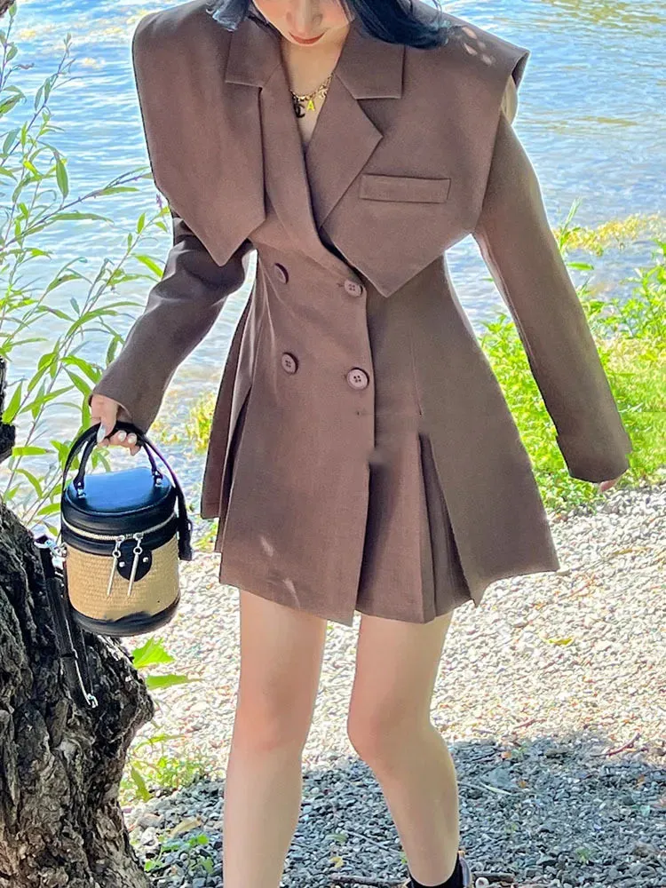 Women's Long Blazer Dress Office Clothing New Boutique Trend Pleated A-Line Suit Coat Mini Dress