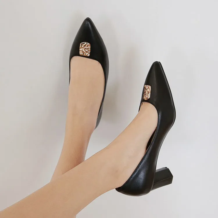 Women's Pointed Toe High Heel Chunky Pumps