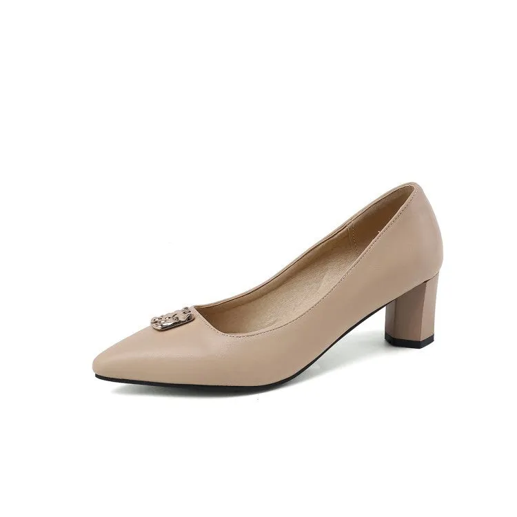 Women's Pointed Toe High Heel Chunky Pumps