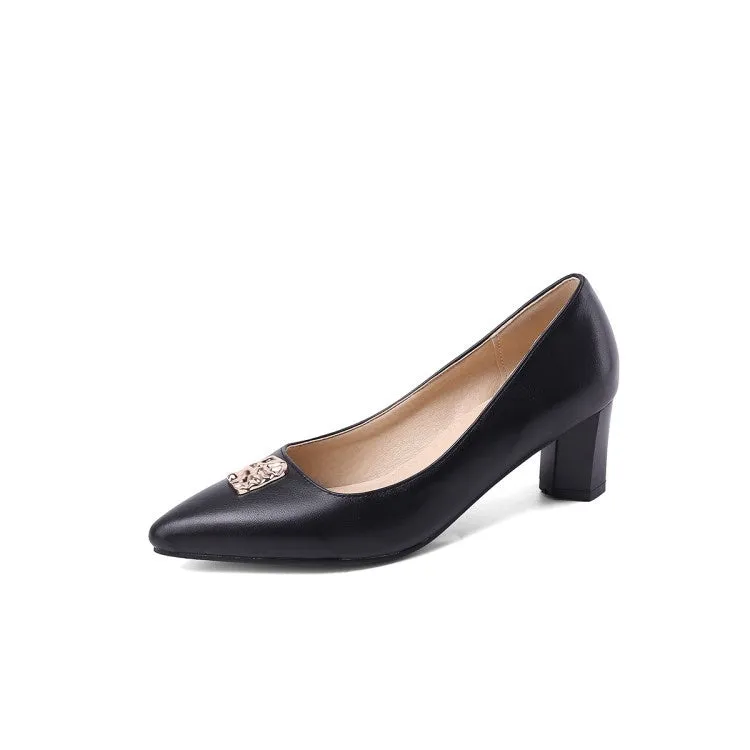 Women's Pointed Toe High Heel Chunky Pumps