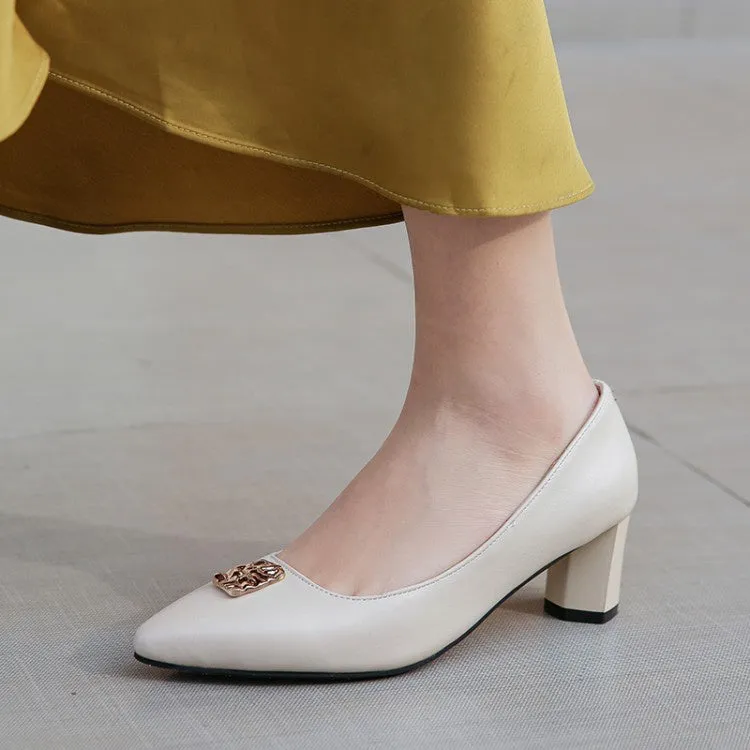 Women's Pointed Toe High Heel Chunky Pumps