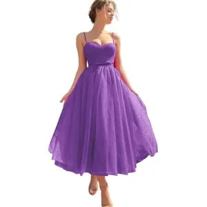 Women’s tulle spaghetti strep tea length dress