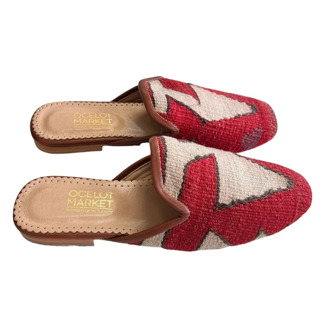 Women's Turkish Kilim Mules | Red & Cream