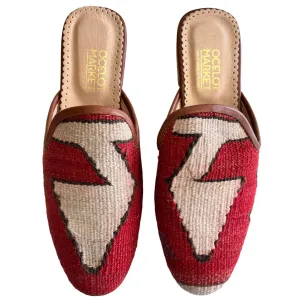 Women's Turkish Kilim Mules | Red & Cream