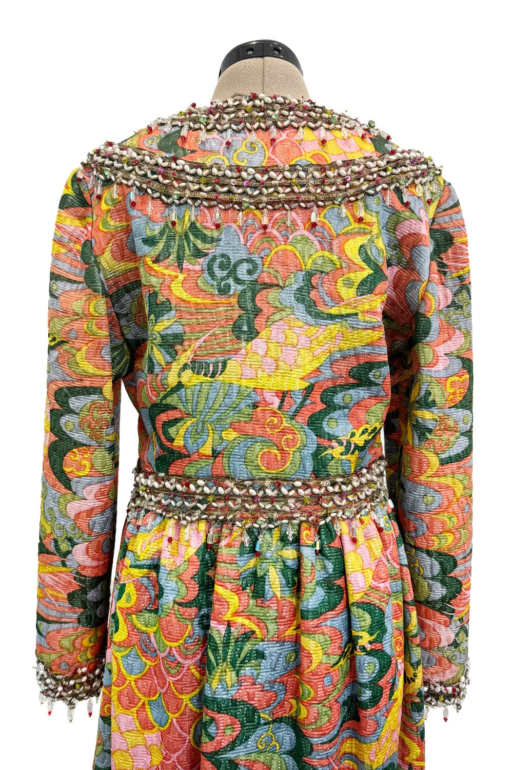 Wonderful 1968 Oscar de la Renta Gold Metallic Thread Silk Brocade Dress w Extensive Beadwork