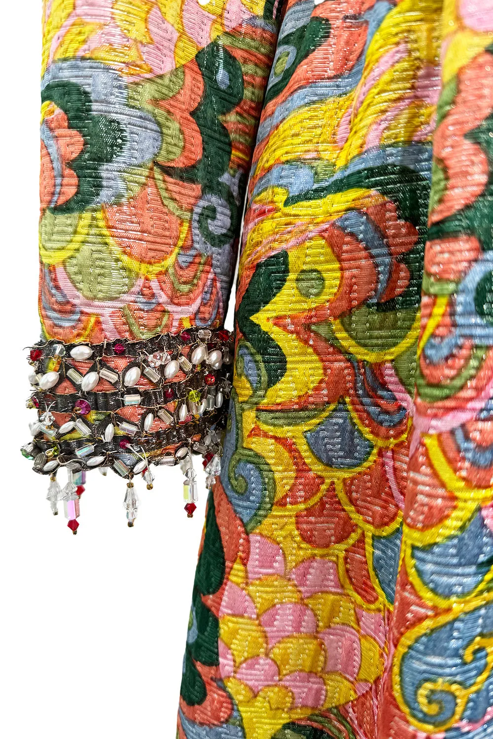 Wonderful 1968 Oscar de la Renta Gold Metallic Thread Silk Brocade Dress w Extensive Beadwork